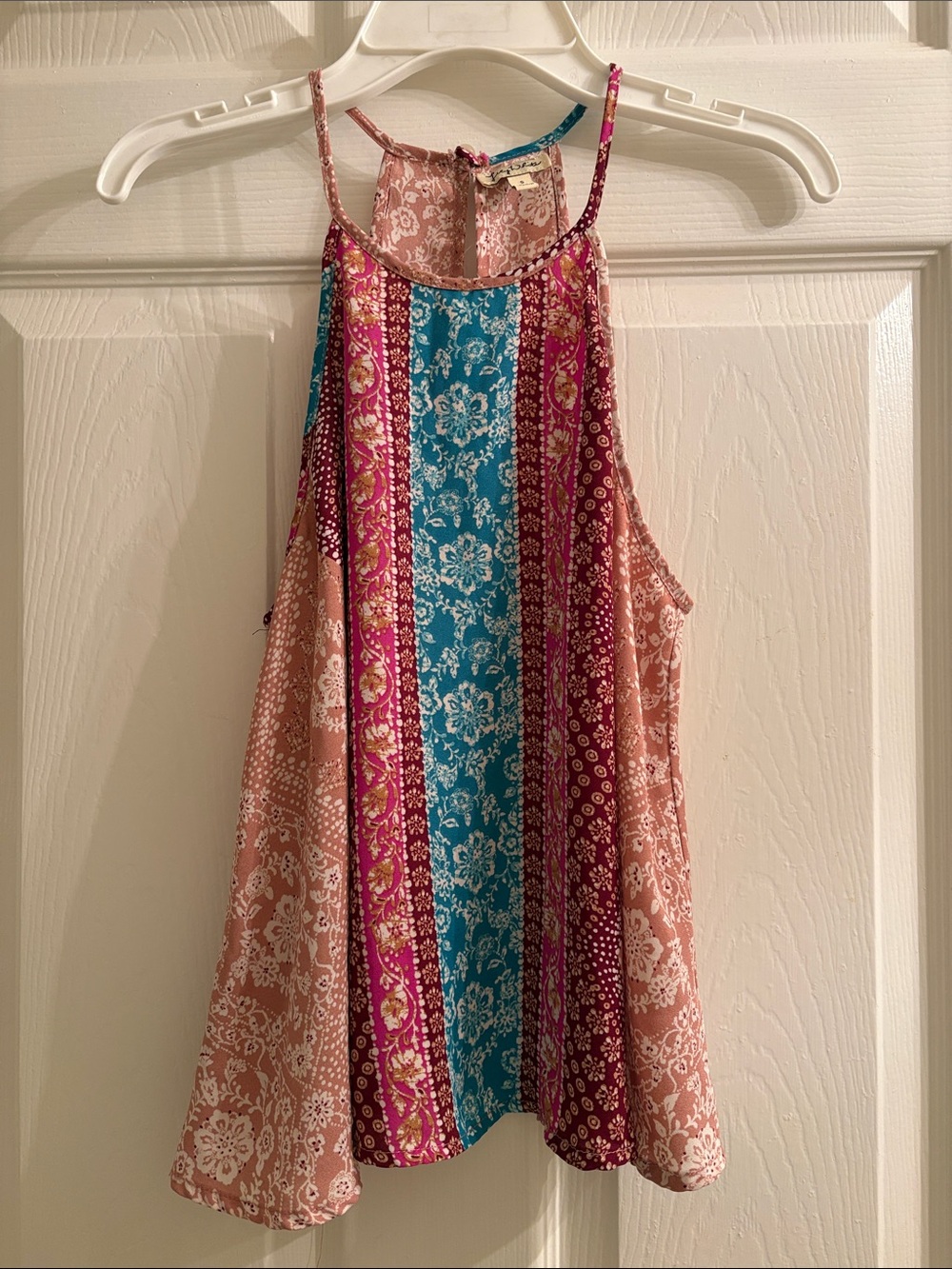Lily White Pink Teal Multicolor Printed Halter Tank Top